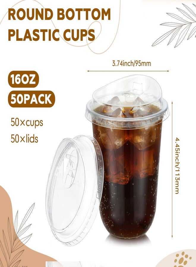 Teecyhooo 50 Pack 16 oz Clear Plastic Cups with Strawless Sip Lids Disposable Pet Iced Coffee Round Bottom Cup for Iced Coffee Juice Smoothie Cold Beverage Milkshake Bubble - Image 3